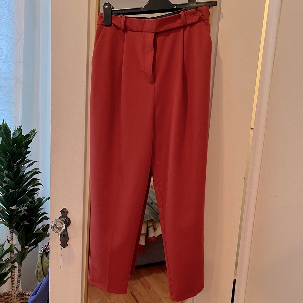 Topshop Straight Leg Pleated Trouser Suit Pants in Burnt Orange